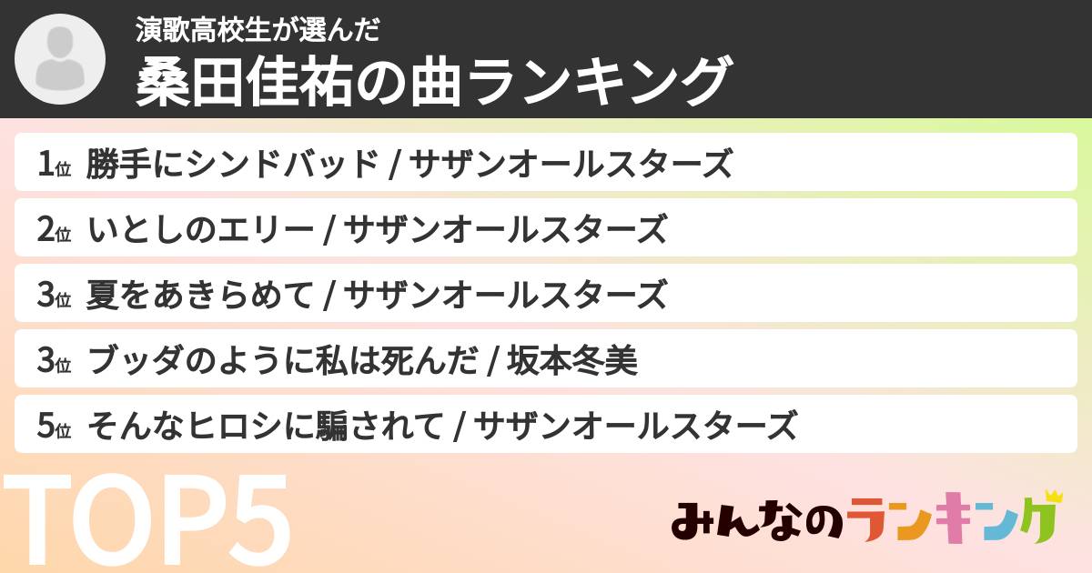 演歌高校生さんの「桑田佳祐の曲ランキング」