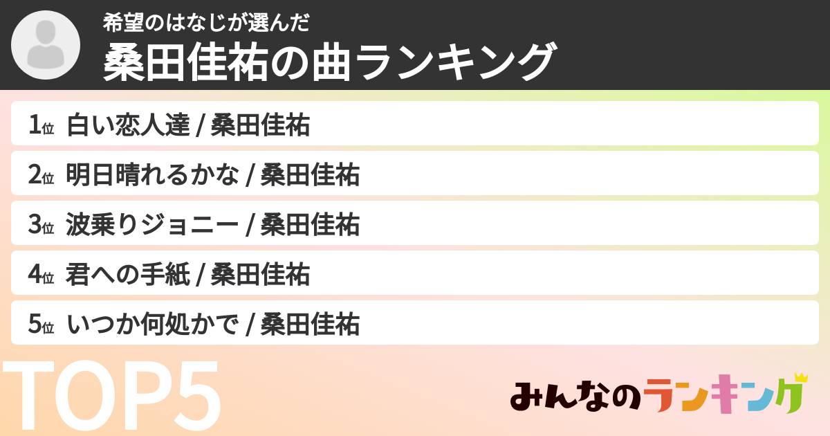 希望のはなじさんの「桑田佳祐の曲ランキング」