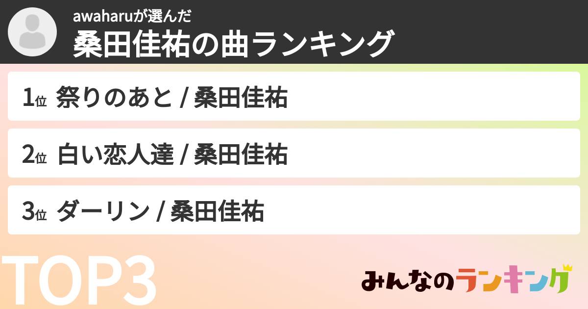 awaharuさんの「桑田佳祐の曲ランキング」