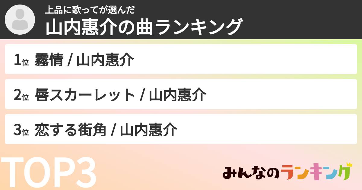 上品に歌ってさんの「山内惠介の曲ランキング」