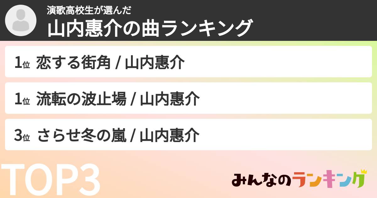 演歌高校生さんの「山内惠介の曲ランキング」