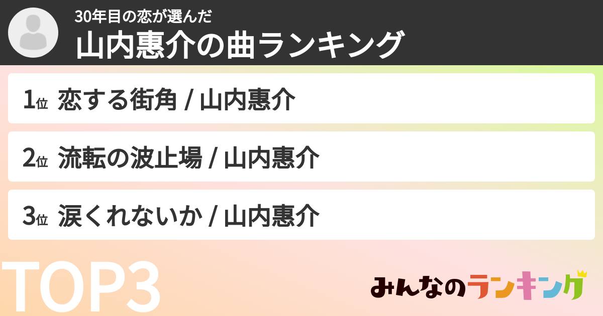 30年目の恋さんの「山内惠介の曲ランキング」