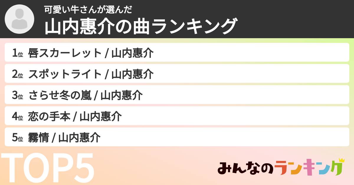 可愛い牛さんさんの「山内惠介の曲ランキング」