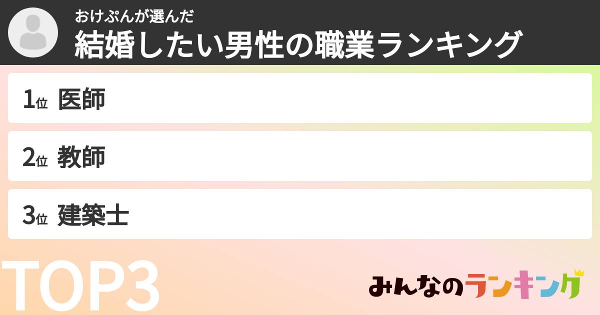おけぷんさんの「結婚したい男性の職業ランキング」