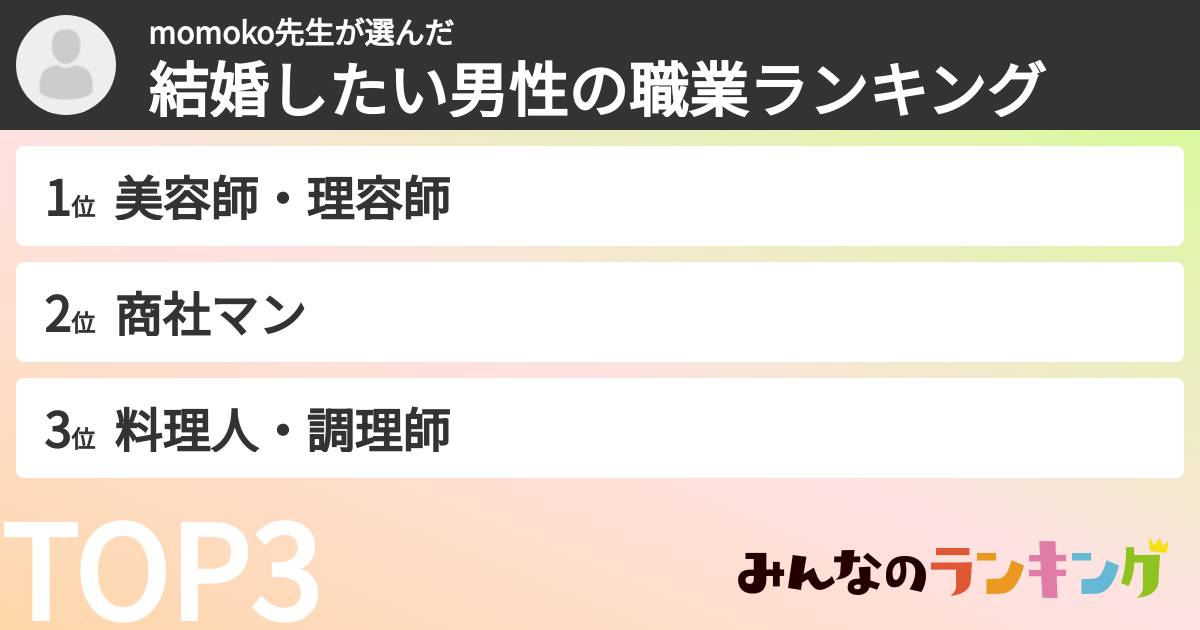momoko先生さんの「結婚したい男性の職業ランキング」