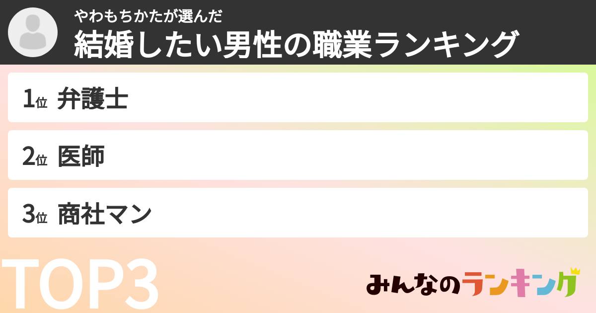 やわもちかたさんの「結婚したい男性の職業ランキング」