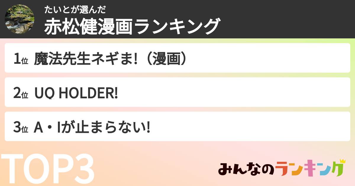 たいとさんの「赤松健漫画ランキング」