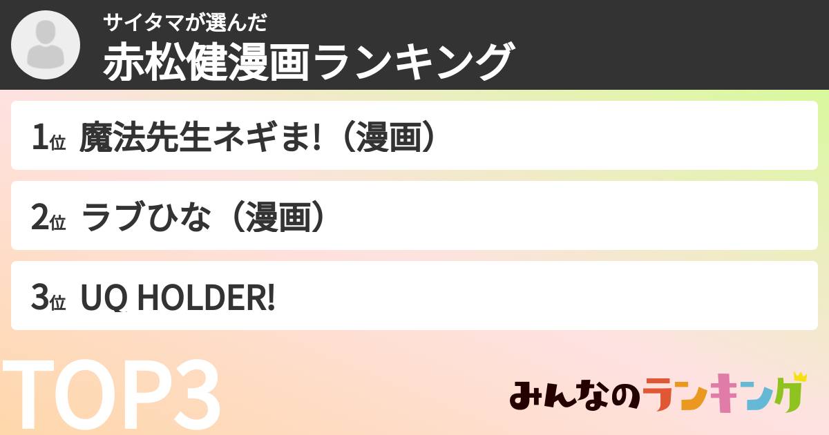 サイタマさんの「赤松健漫画ランキング」