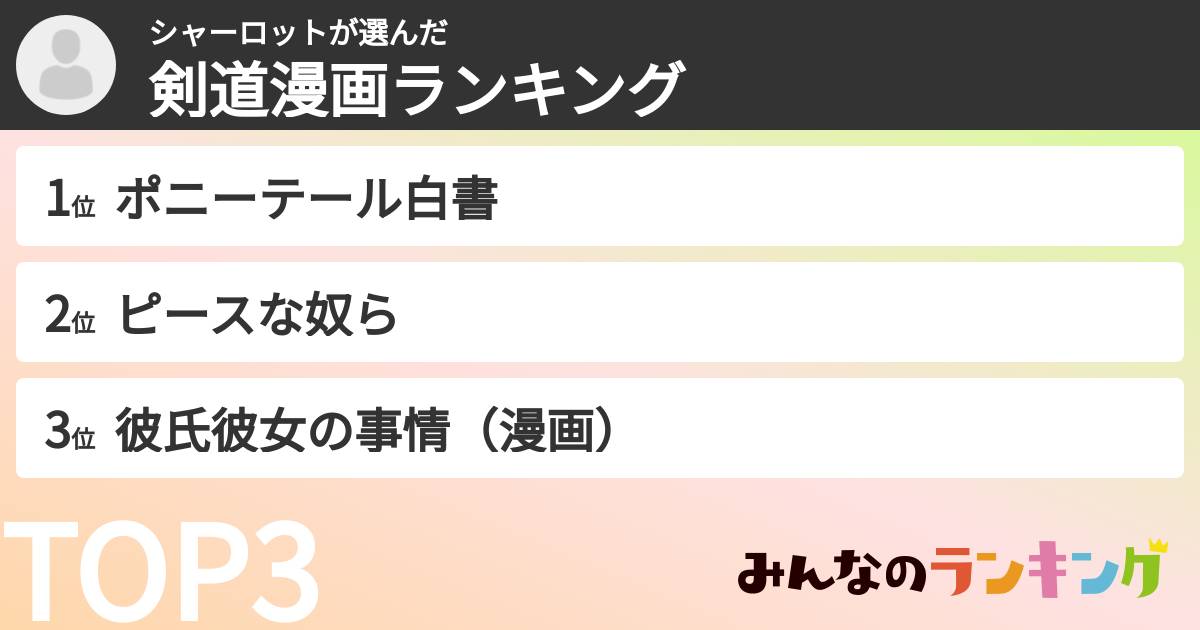 シャーロットさんの「剣道漫画ランキング」