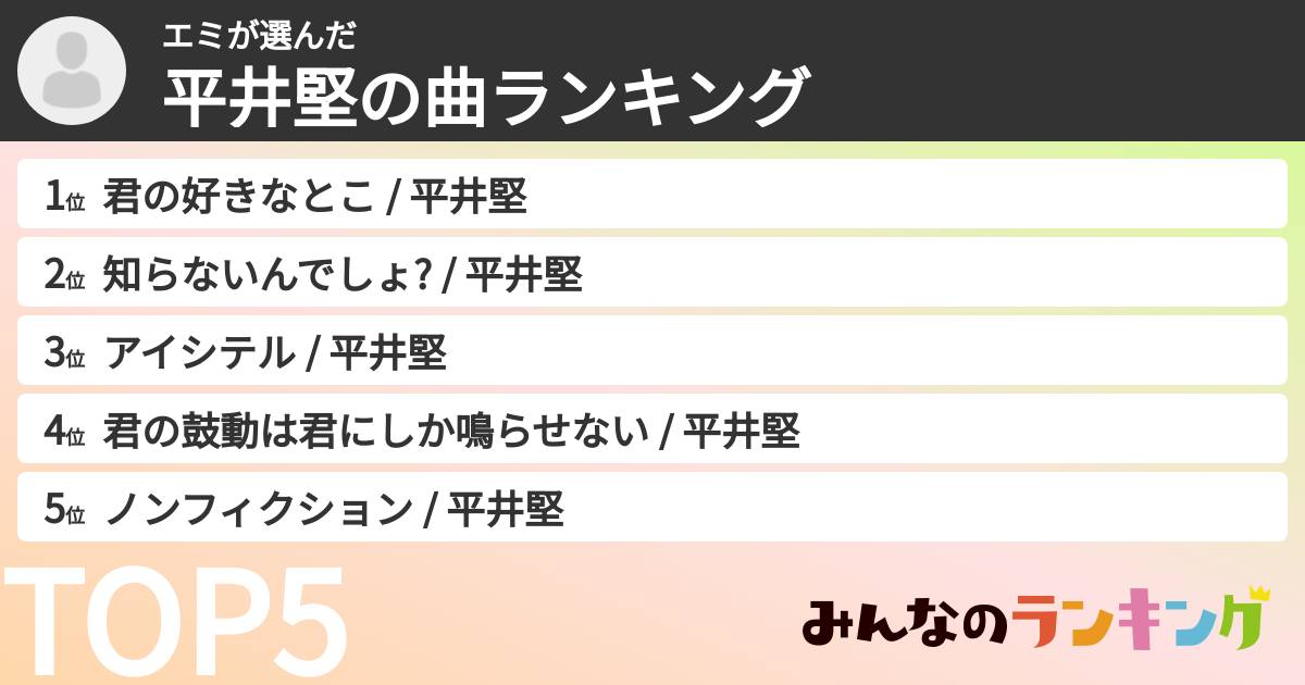 エミさんの「平井堅の曲ランキング」