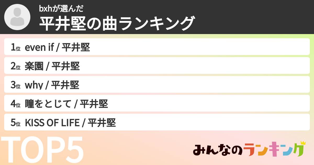 bxhさんの「平井堅の曲ランキング」