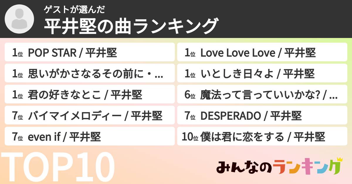 ゲストさんの「平井堅の曲ランキング」