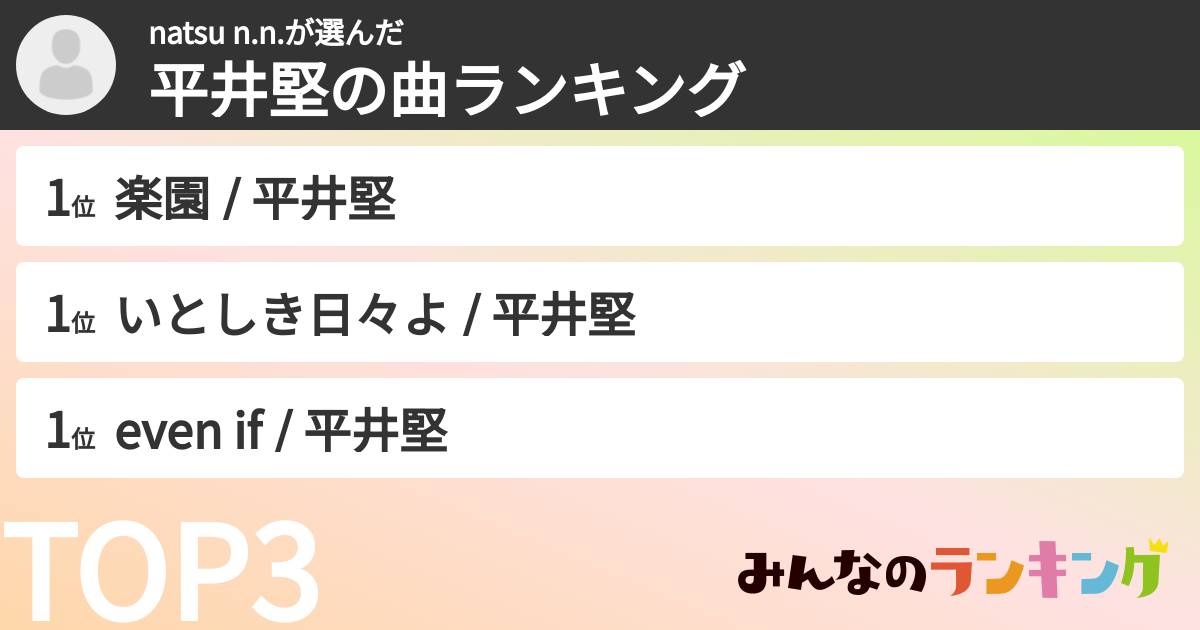 natsu n.n.さんの「平井堅の曲ランキング」