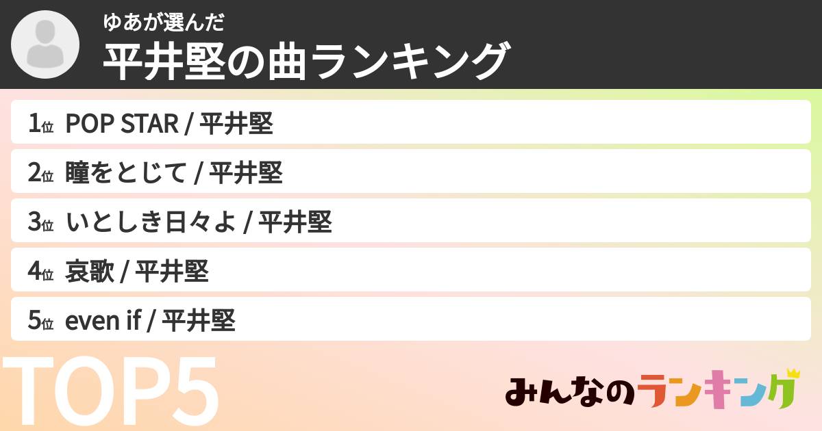 ゆあさんの「平井堅の曲ランキング」