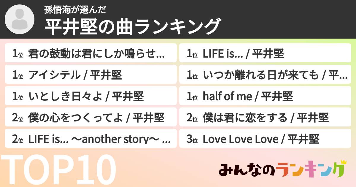 孫悟海さんの「平井堅の曲ランキング」