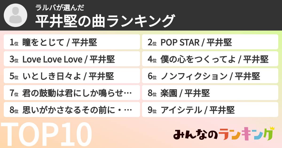 ラルバさんの「平井堅の曲ランキング」