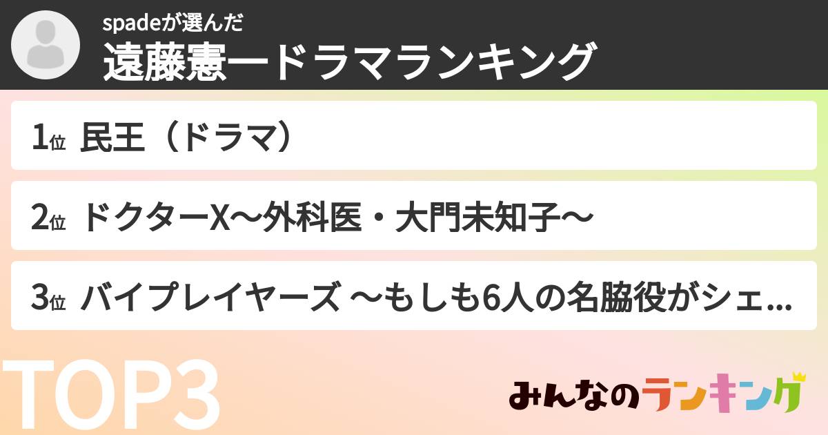 spadeさんの「遠藤憲一ドラマランキング」