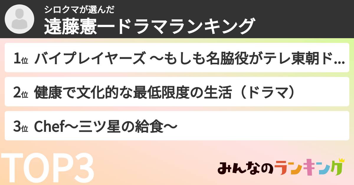 シロクマさんの「遠藤憲一ドラマランキング」