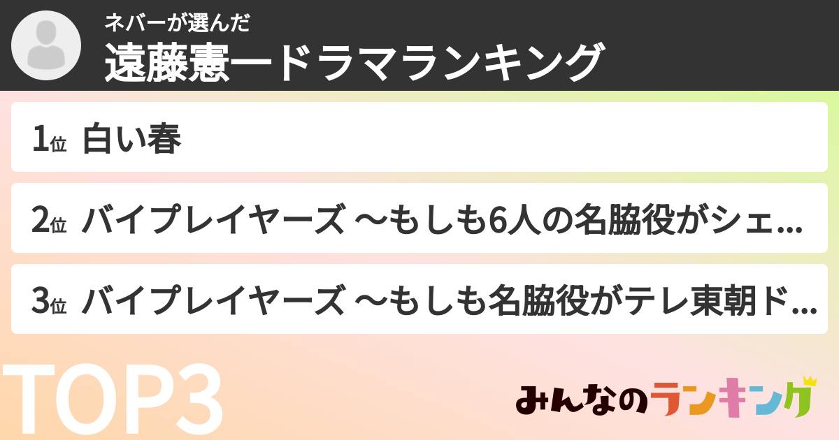 ネバーさんの「遠藤憲一ドラマランキング」
