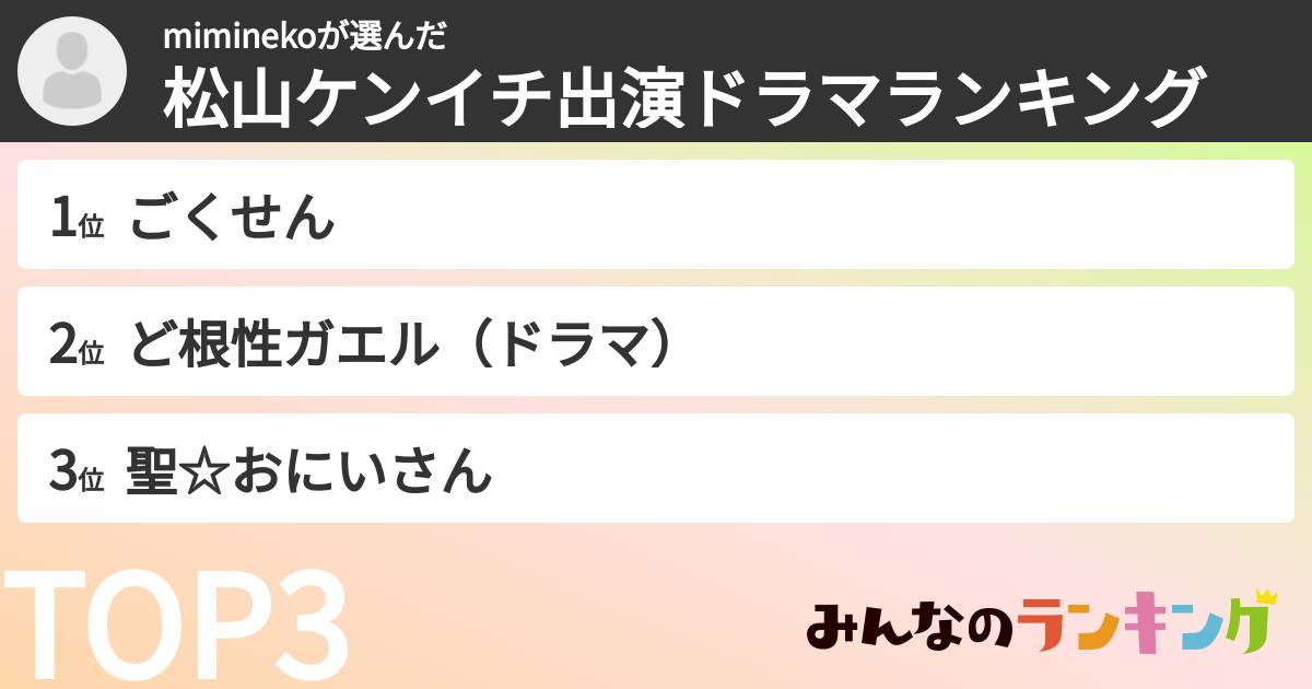 miminekoさんの「松山ケンイチ出演ドラマランキング」