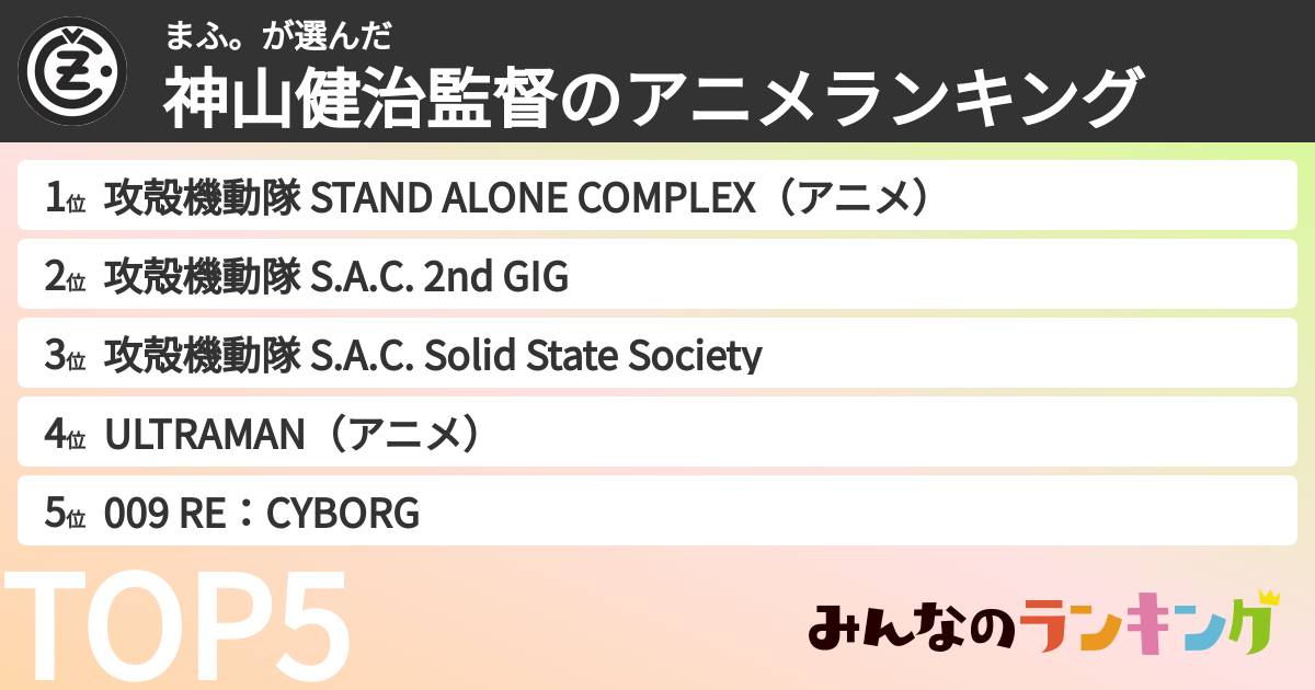 まふ。さんの「神山健治監督のアニメランキング」