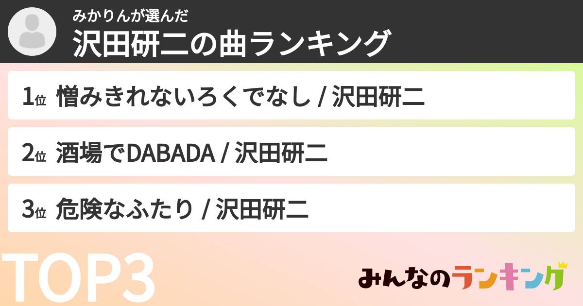 みかりんさんの「沢田研二の曲ランキング」