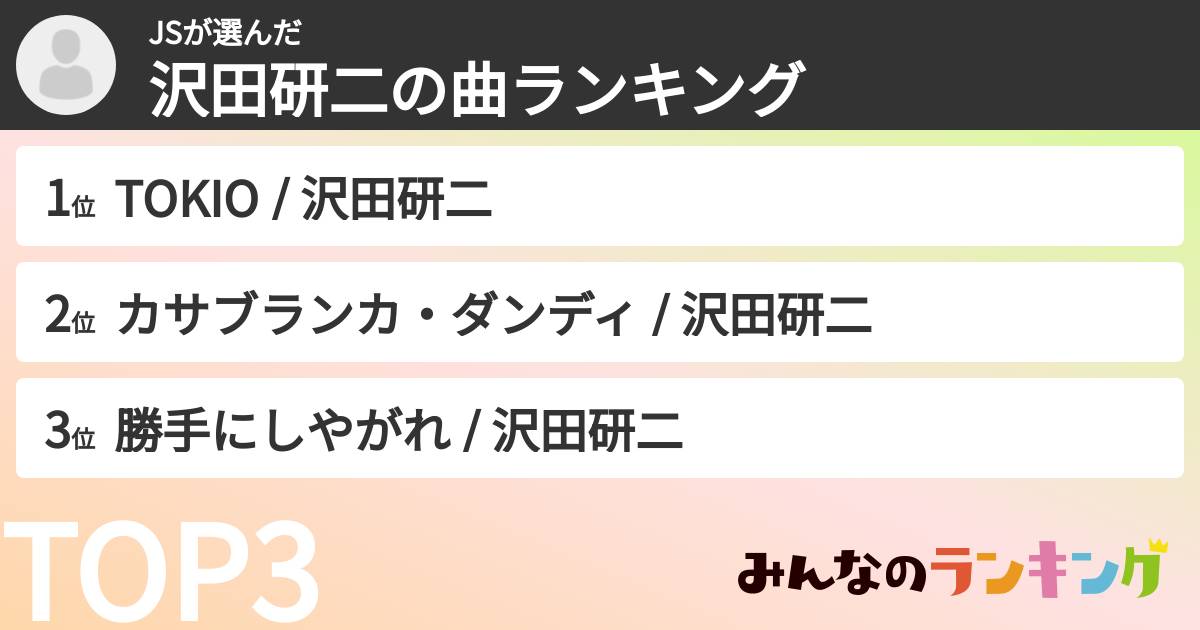 JSさんの「沢田研二の曲ランキング」