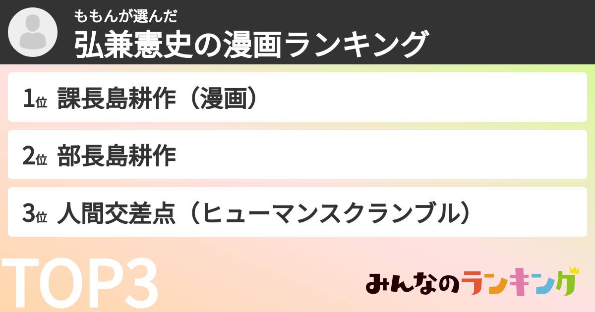 ももんさんの「弘兼憲史の漫画ランキング」