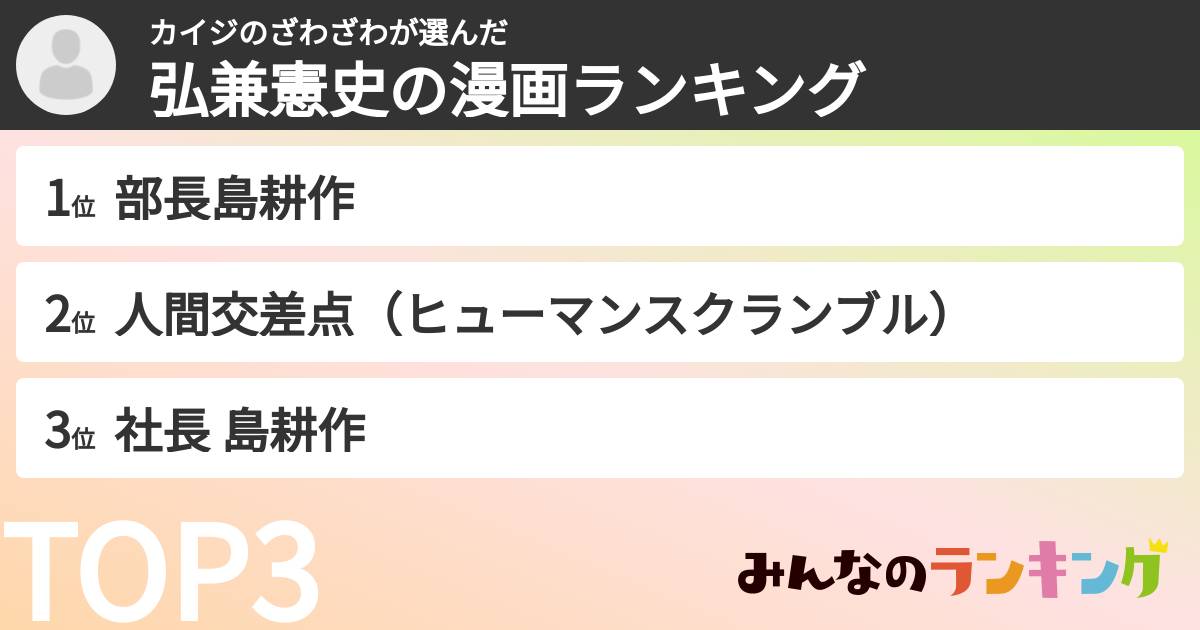 カイジのざわざわさんの「弘兼憲史の漫画ランキング」