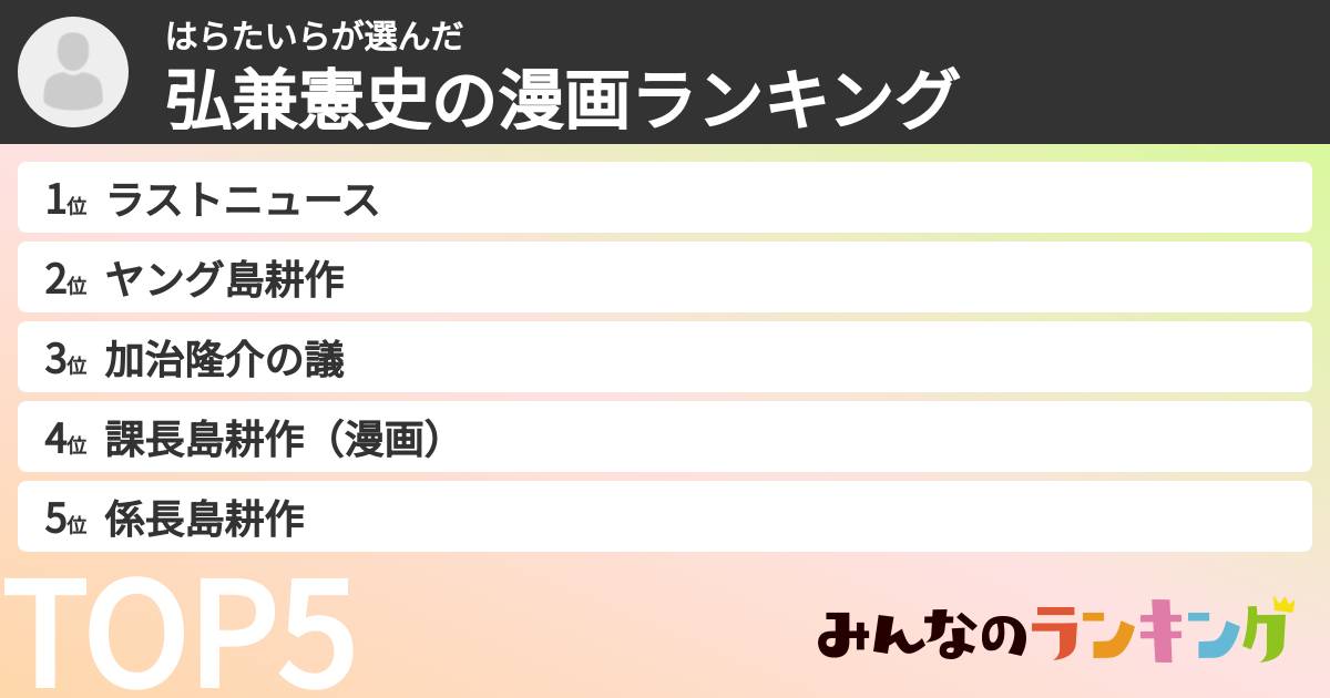 はらたいらさんの「弘兼憲史の漫画ランキング」