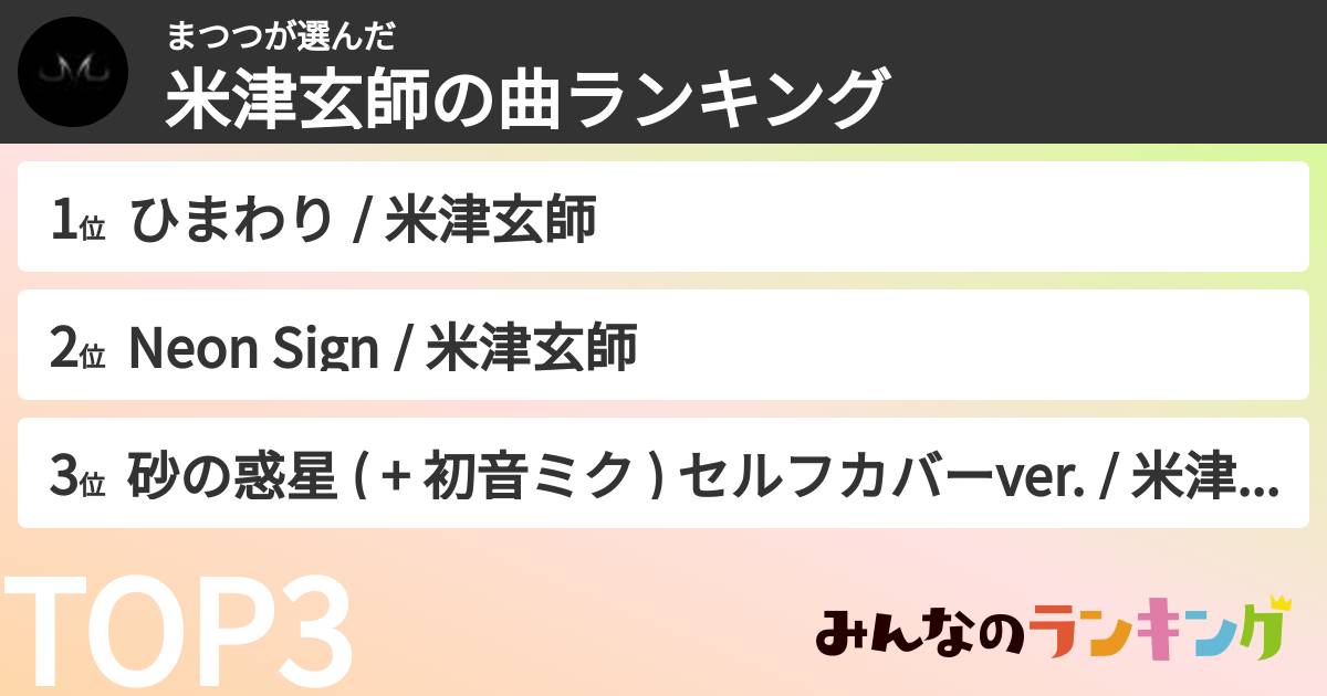まつつさんの「米津玄師の曲ランキング」