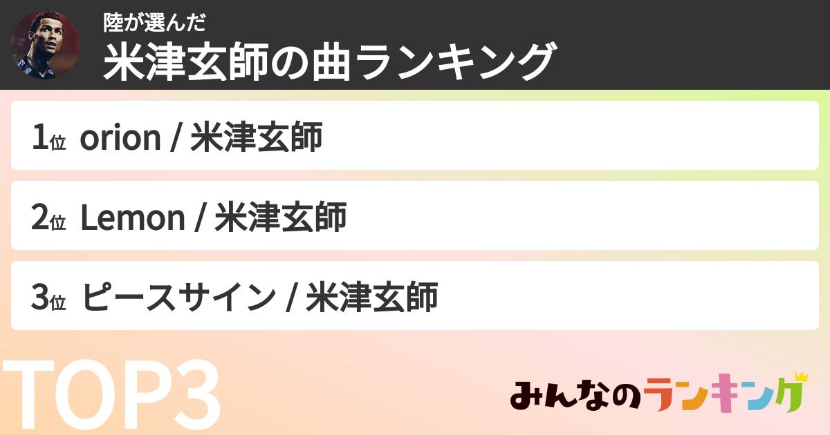 陸さんの「米津玄師の曲ランキング」