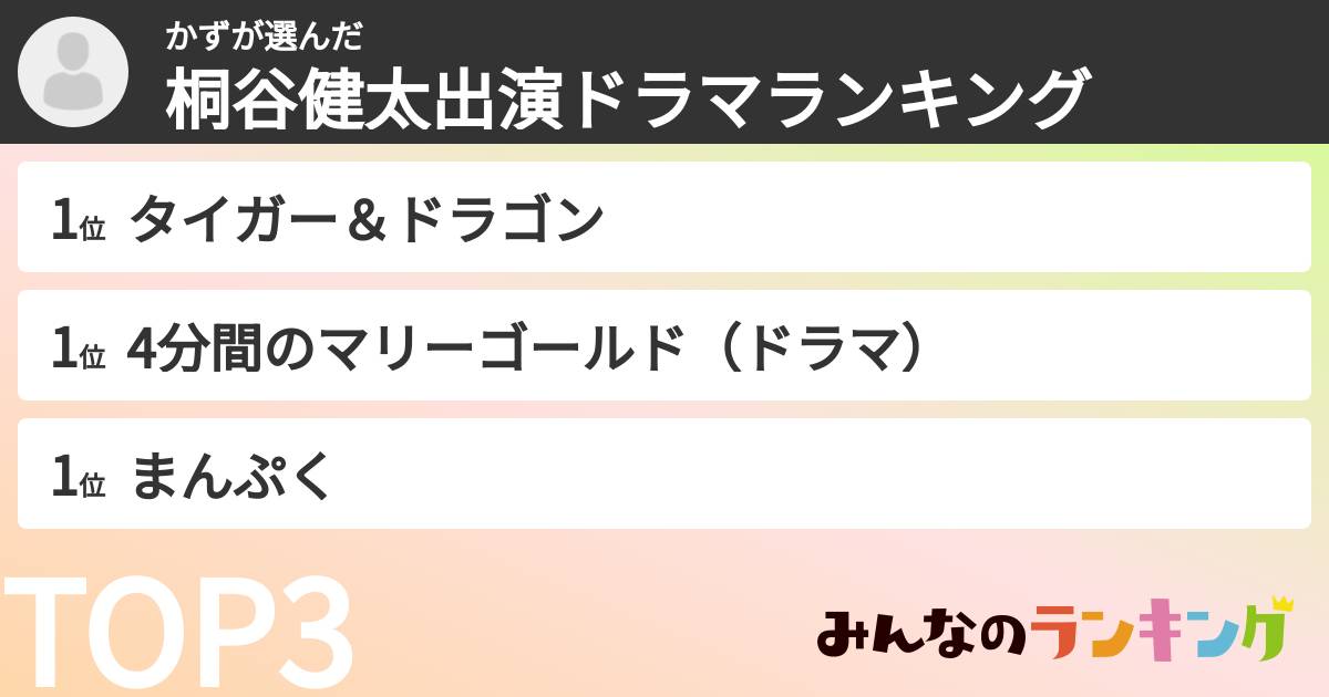 かずさんの「桐谷健太出演ドラマランキング」