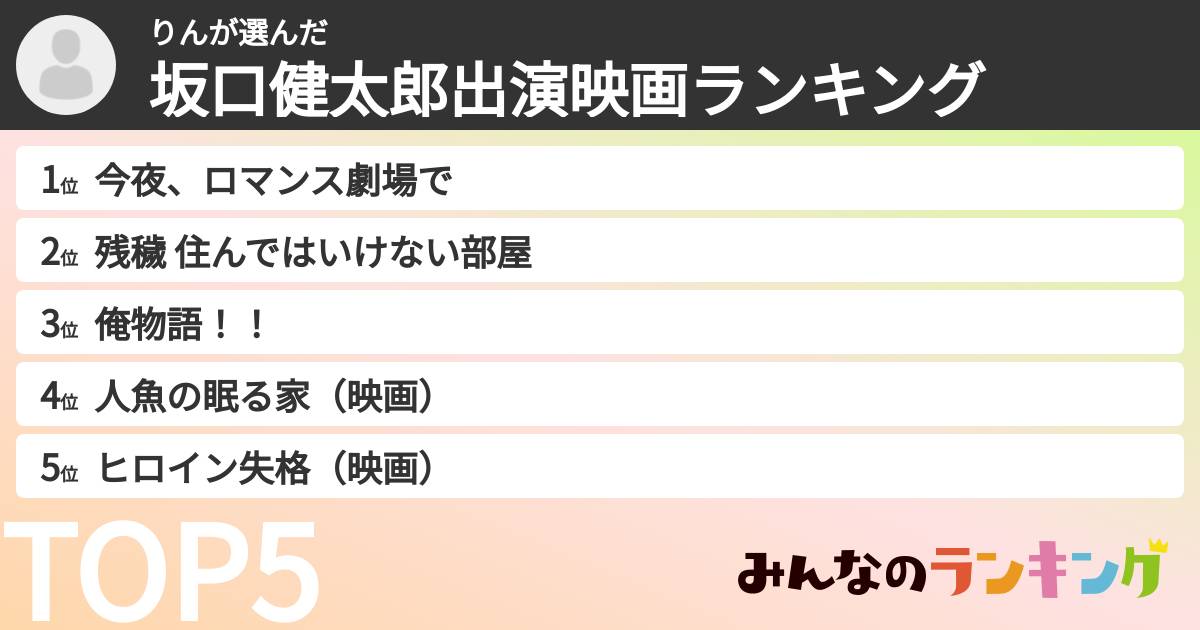 りんさんの「坂口健太郎出演映画ランキング」