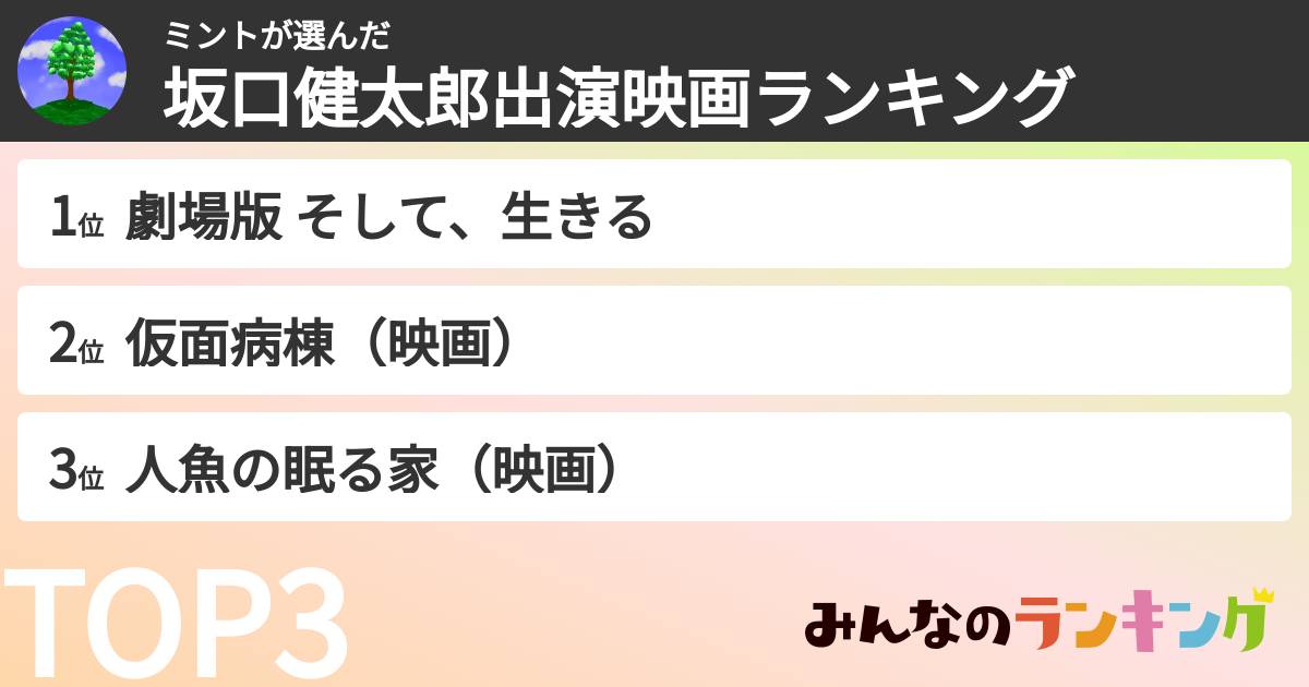 ミントさんの「坂口健太郎出演映画ランキング」