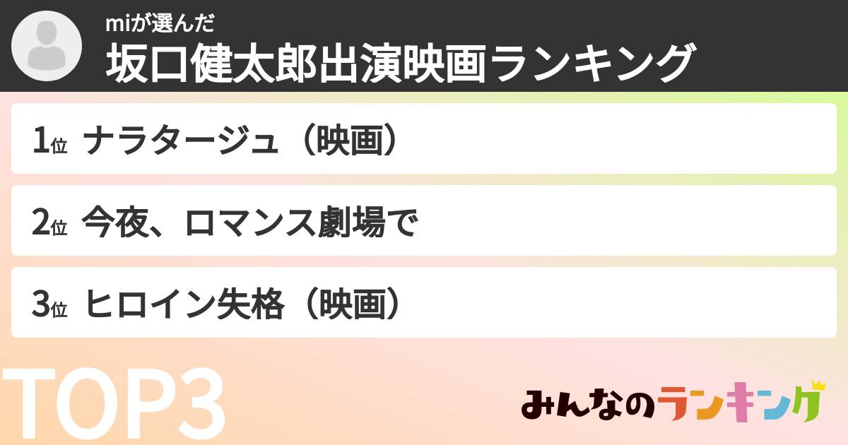 miさんの「坂口健太郎出演映画ランキング」
