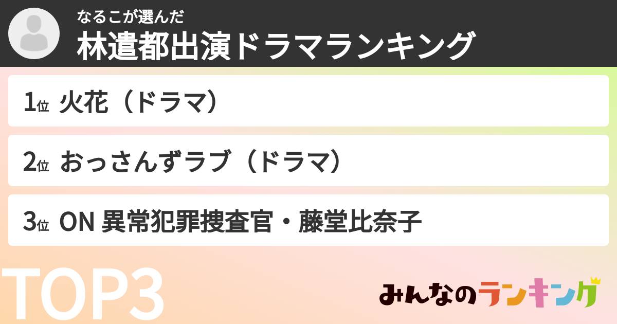 なるこさんの「林遣都出演ドラマランキング」