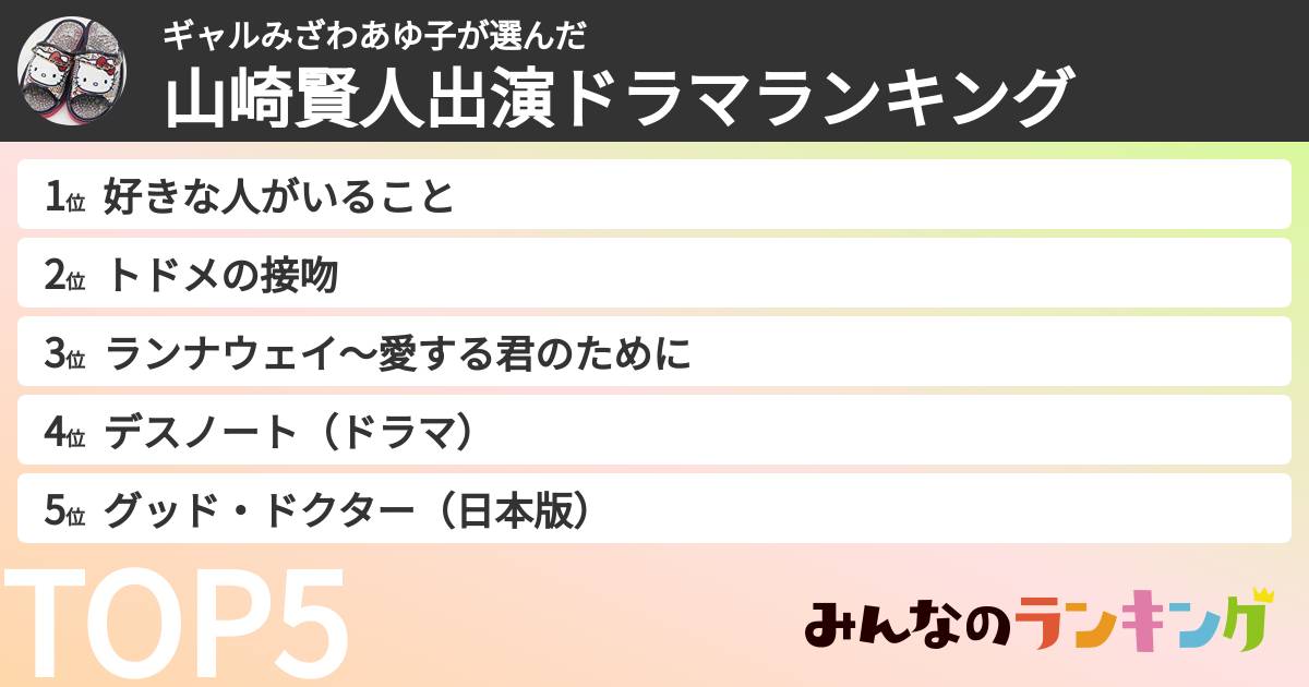 ギャルみざわあゆ子さんの「山崎賢人出演ドラマランキング」