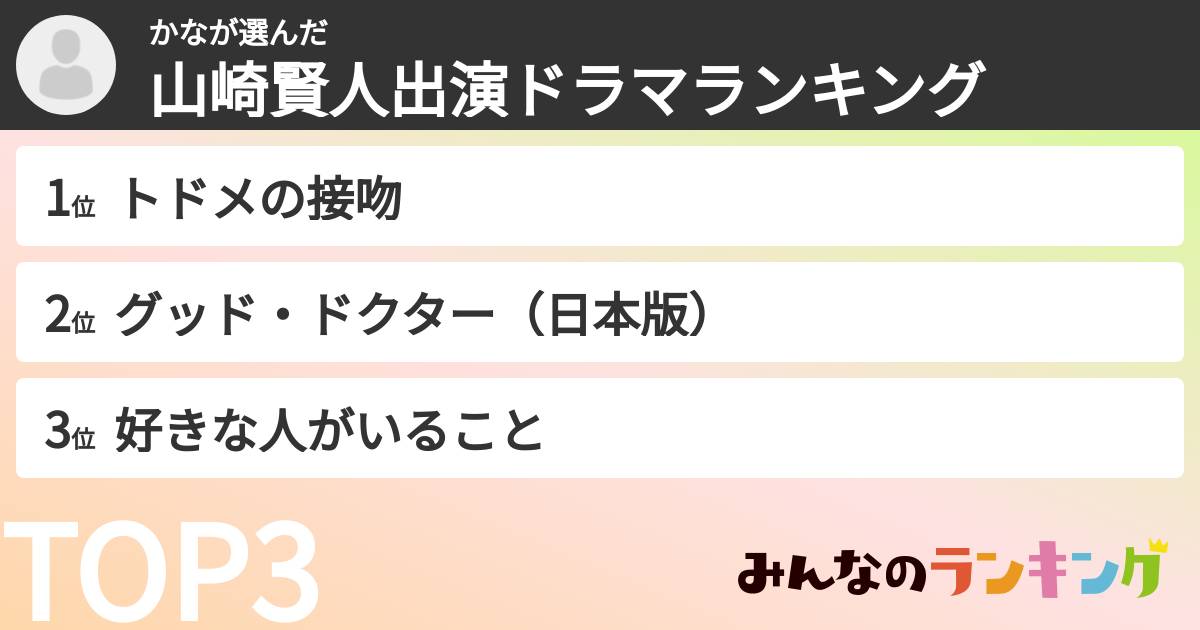 かなさんの「山崎賢人出演ドラマランキング」