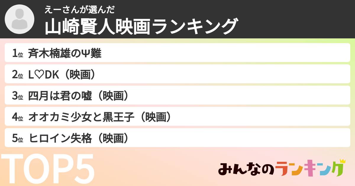 えーさんさんの「山崎賢人映画ランキング」