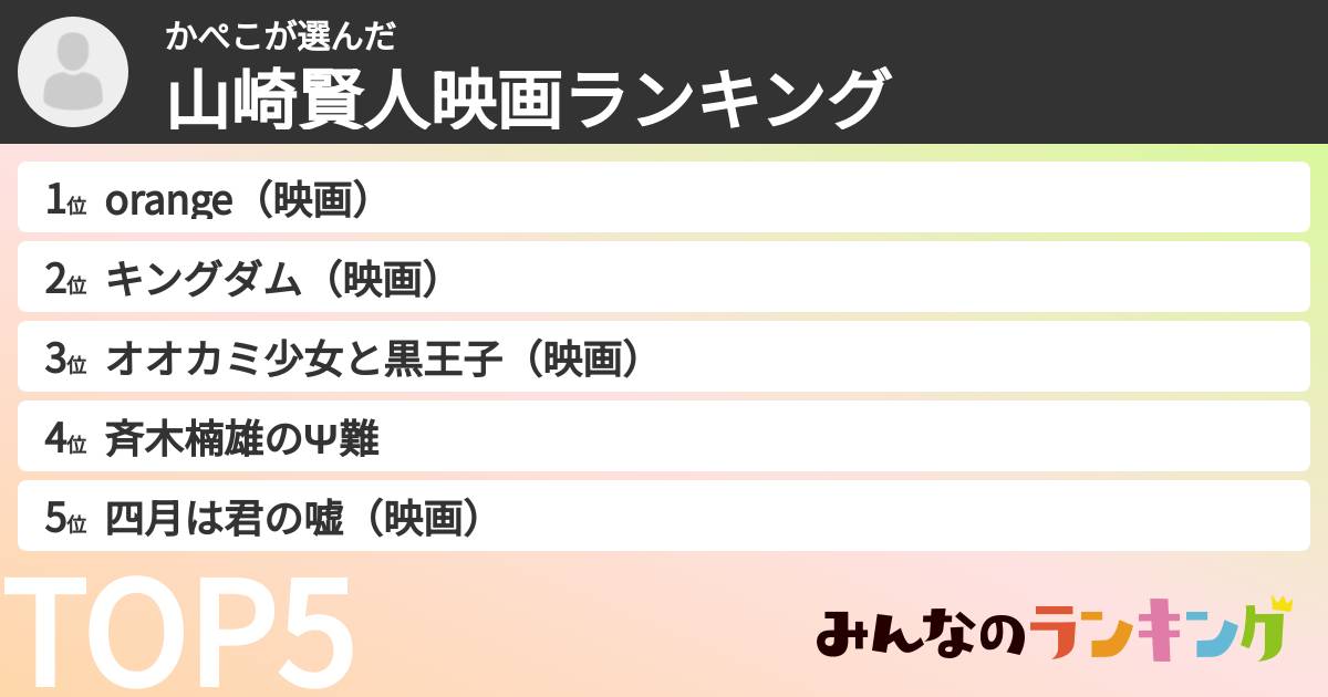 かぺこさんの「山崎賢人映画ランキング」
