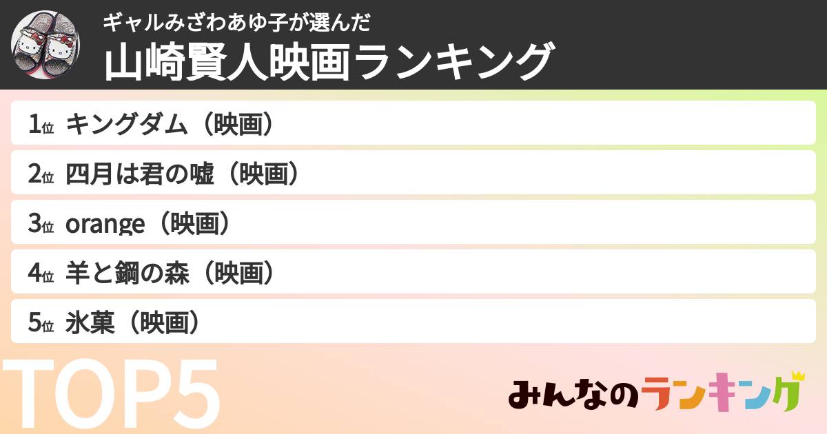 ギャルみざわあゆ子さんの「山崎賢人映画ランキング」
