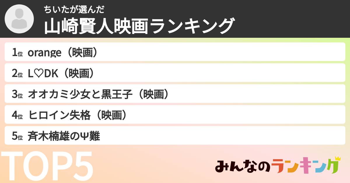 ちいたさんの「山崎賢人映画ランキング」