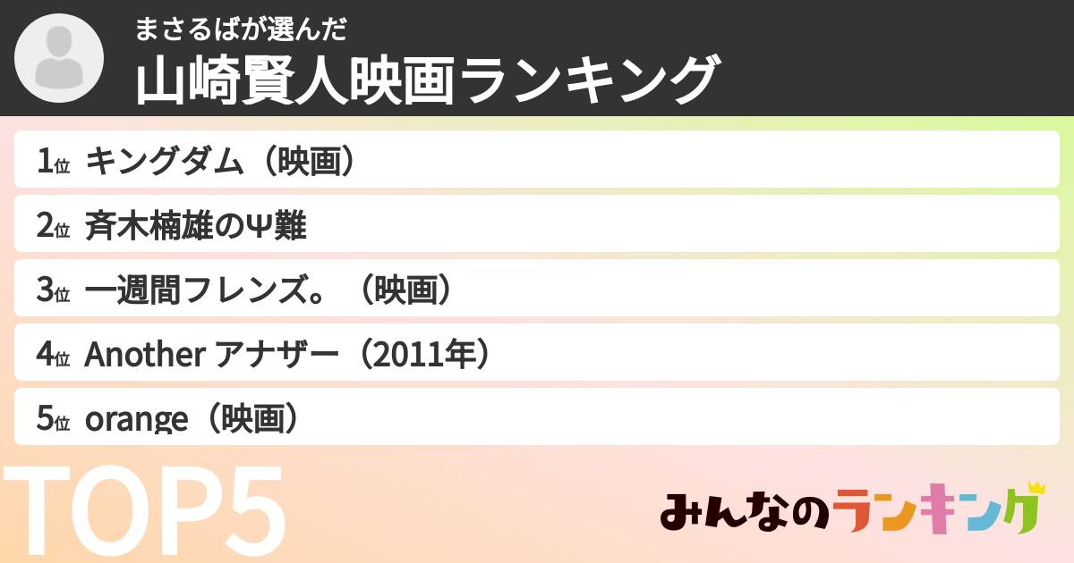 まさるばさんの「山崎賢人映画ランキング」