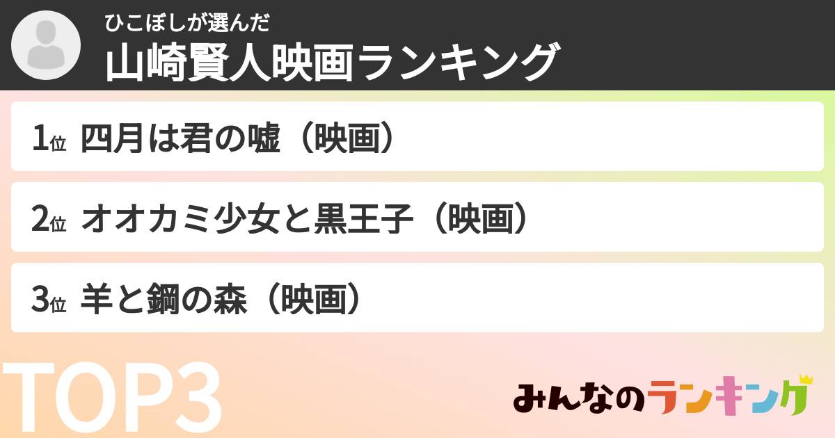 ひこぼしさんの「山崎賢人映画ランキング」