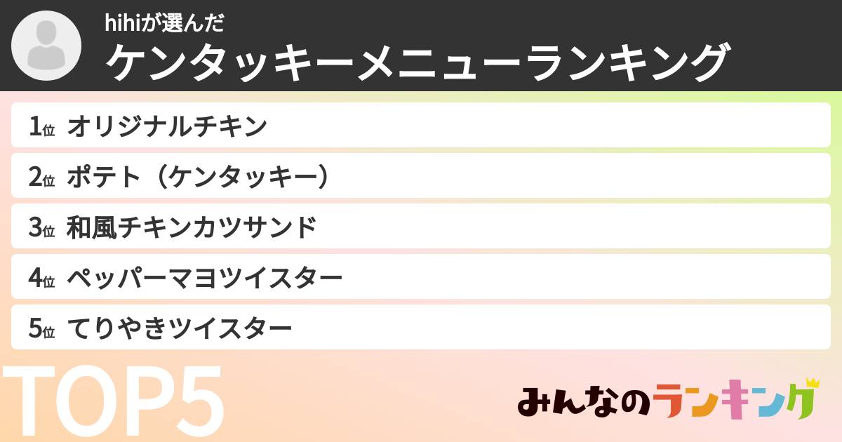 hihiさんの「ケンタッキーメニューランキング」