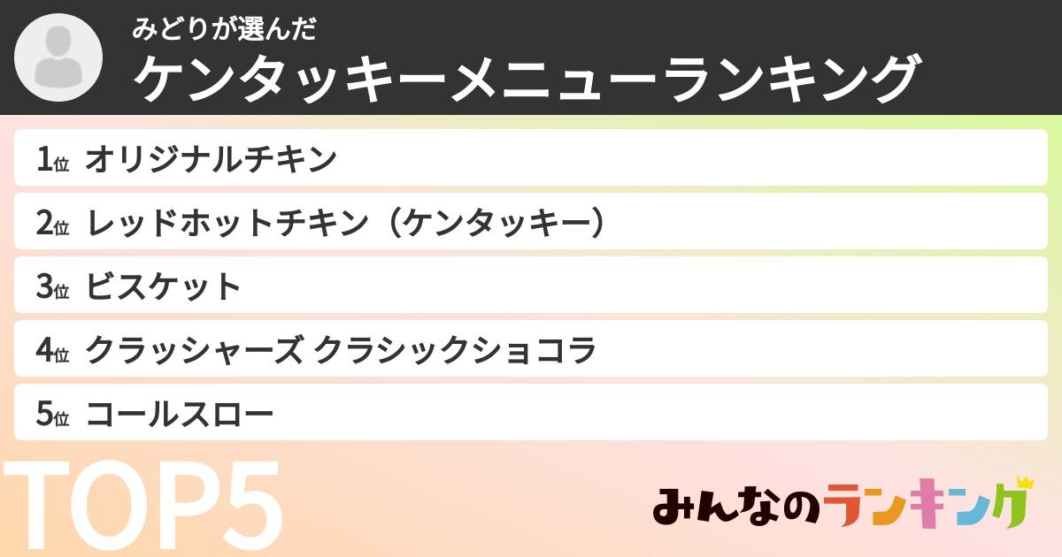みどりさんの「ケンタッキーメニューランキング」
