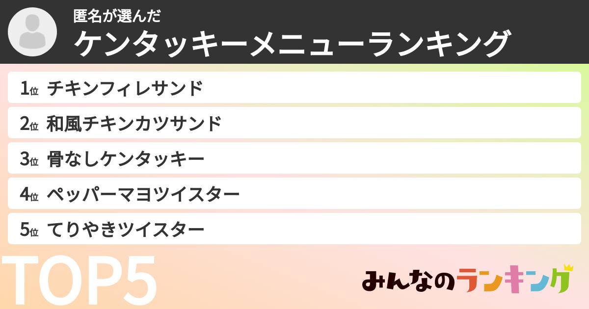 匿名さんの「ケンタッキーメニューランキング」