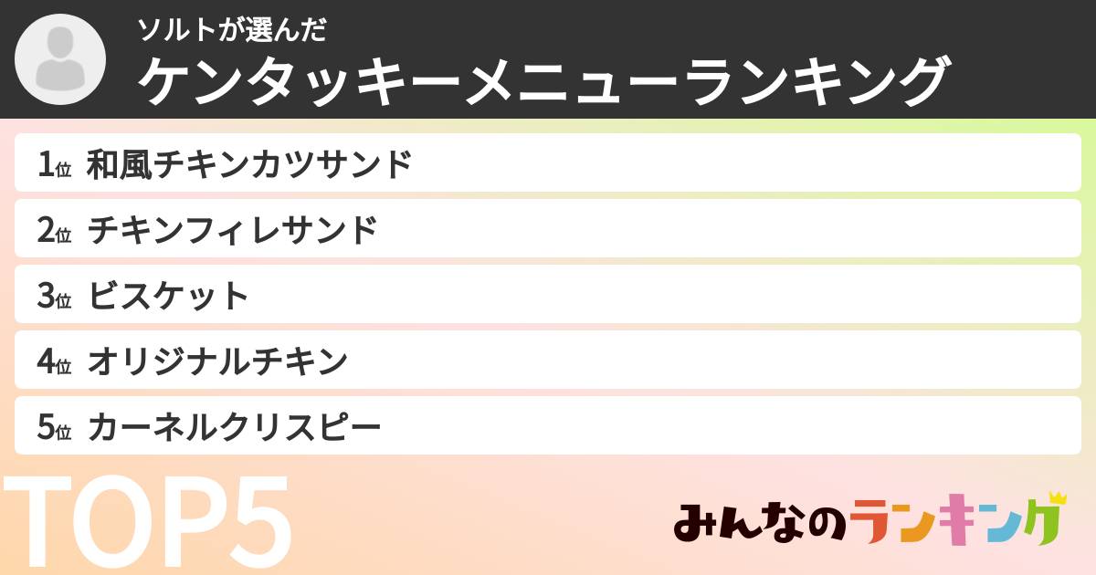ソルトさんの「ケンタッキーメニューランキング」