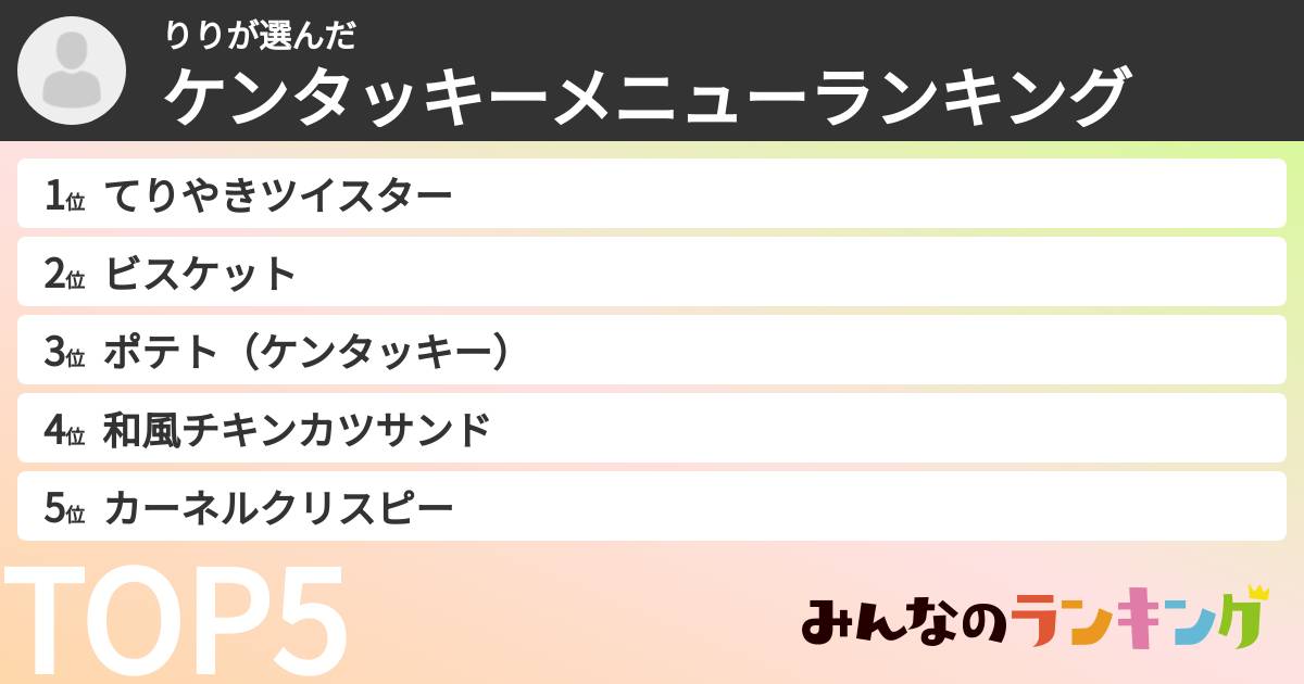 りりさんの「ケンタッキーメニューランキング」